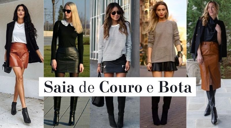 look saia de couro e bota inspirações - looklover capa